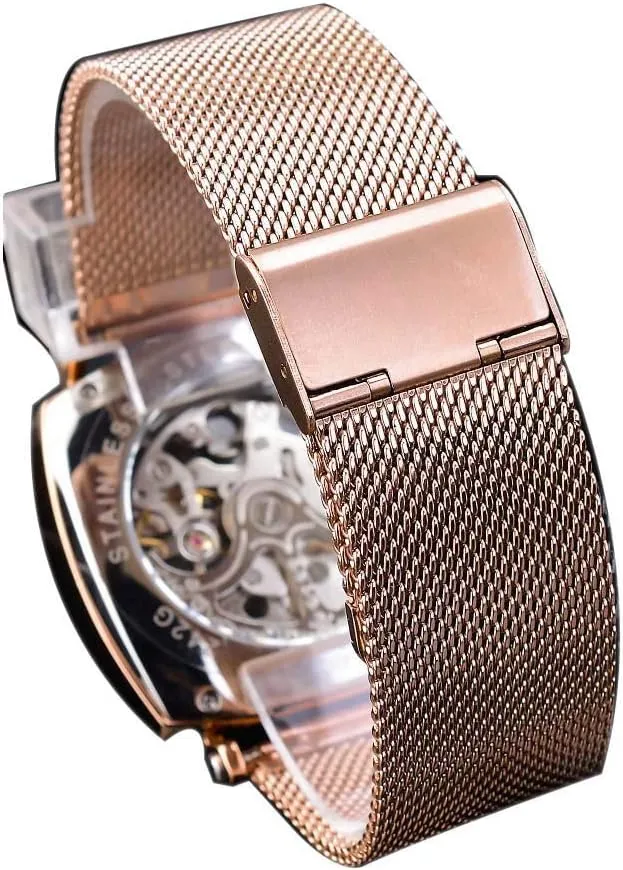 Steel Mesh Automatic Watch MASTOP Fashion Mens Luxury Skeleton Mechanical Watch Waterproof subjugation exaggeration Leather Or Stainless 