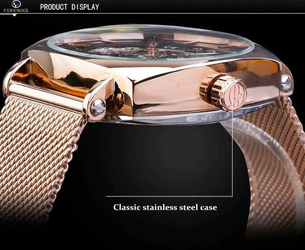 Steel Mesh Automatic Watch MASTOP Fashion Mens Luxury Skeleton Mechanical Watch Waterproof subjugation exaggeration Leather Or Stainless 