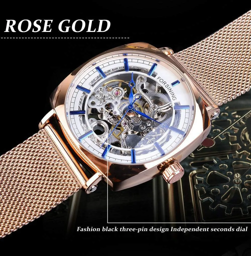 Steel Mesh Automatic Watch MASTOP Fashion Mens Luxury Skeleton Mechanical Watch Waterproof subjugation exaggeration Leather Or Stainless 