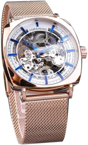 Steel Mesh Automatic Watch MASTOP Fashion Mens Luxury Skeleton Mechanical Watch Waterproof subjugation exaggeration Leather Or Stainless 