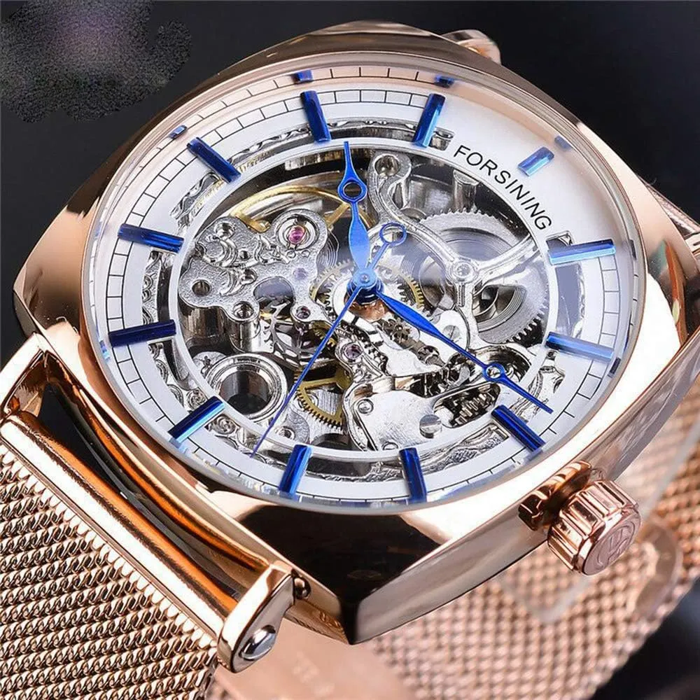 Steel Mesh Automatic Watch MASTOP Fashion Mens Luxury Skeleton Mechanical Watch Waterproof subjugation exaggeration Leather Or Stainless 