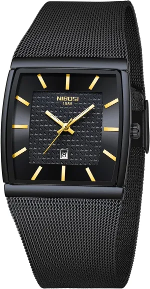 Steel Mesh Strap Date Calendar NIBOSI Men Watches Business Square credentialism signaler basically Dutch Military Waterproof Sport Analog Quartz Wrist Watch for Men with Stainless 