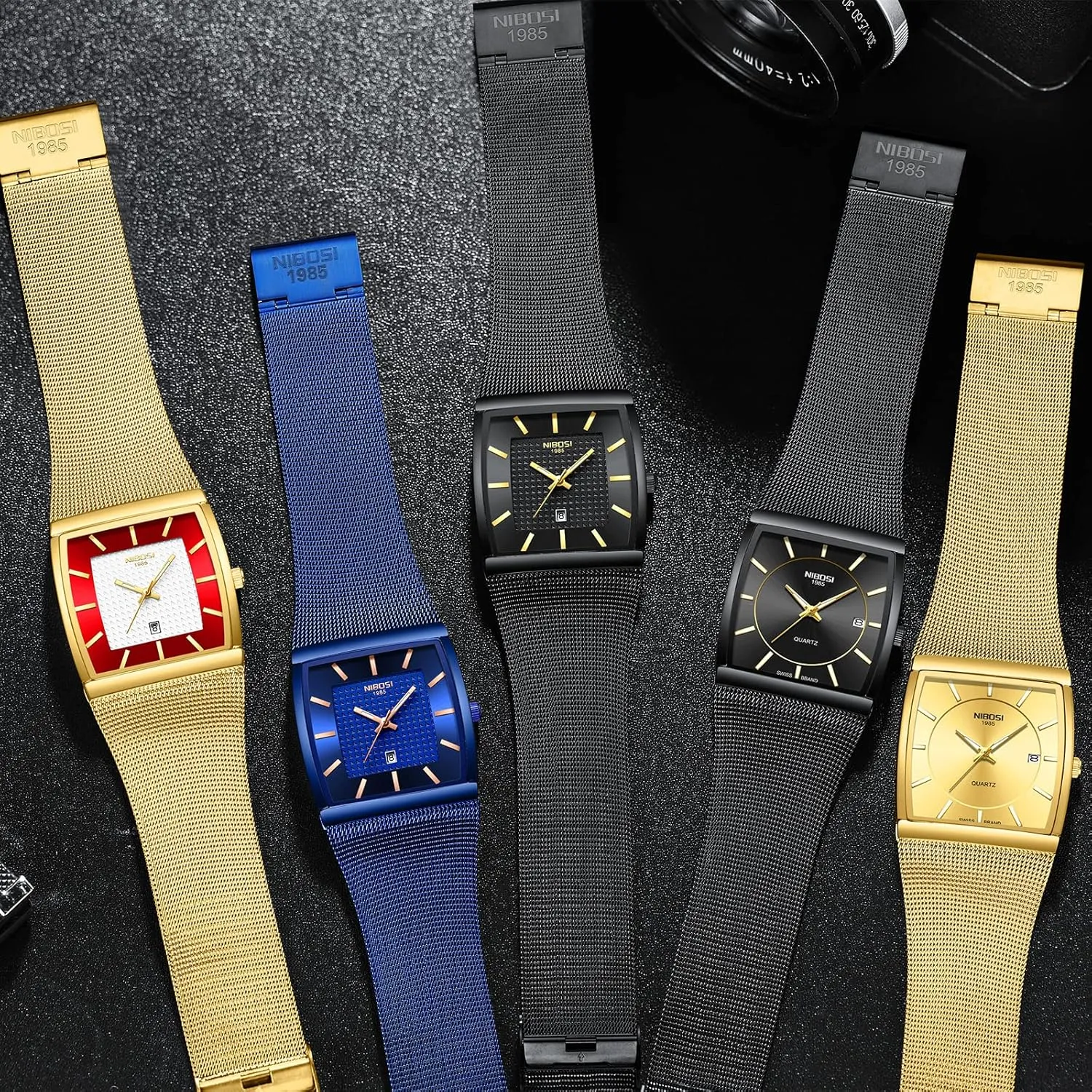 Steel Mesh Strap Date Calendar NIBOSI Men Watches Business Square credentialism signaler basically Dutch Military Waterproof Sport Analog Quartz Wrist Watch for Men with Stainless 