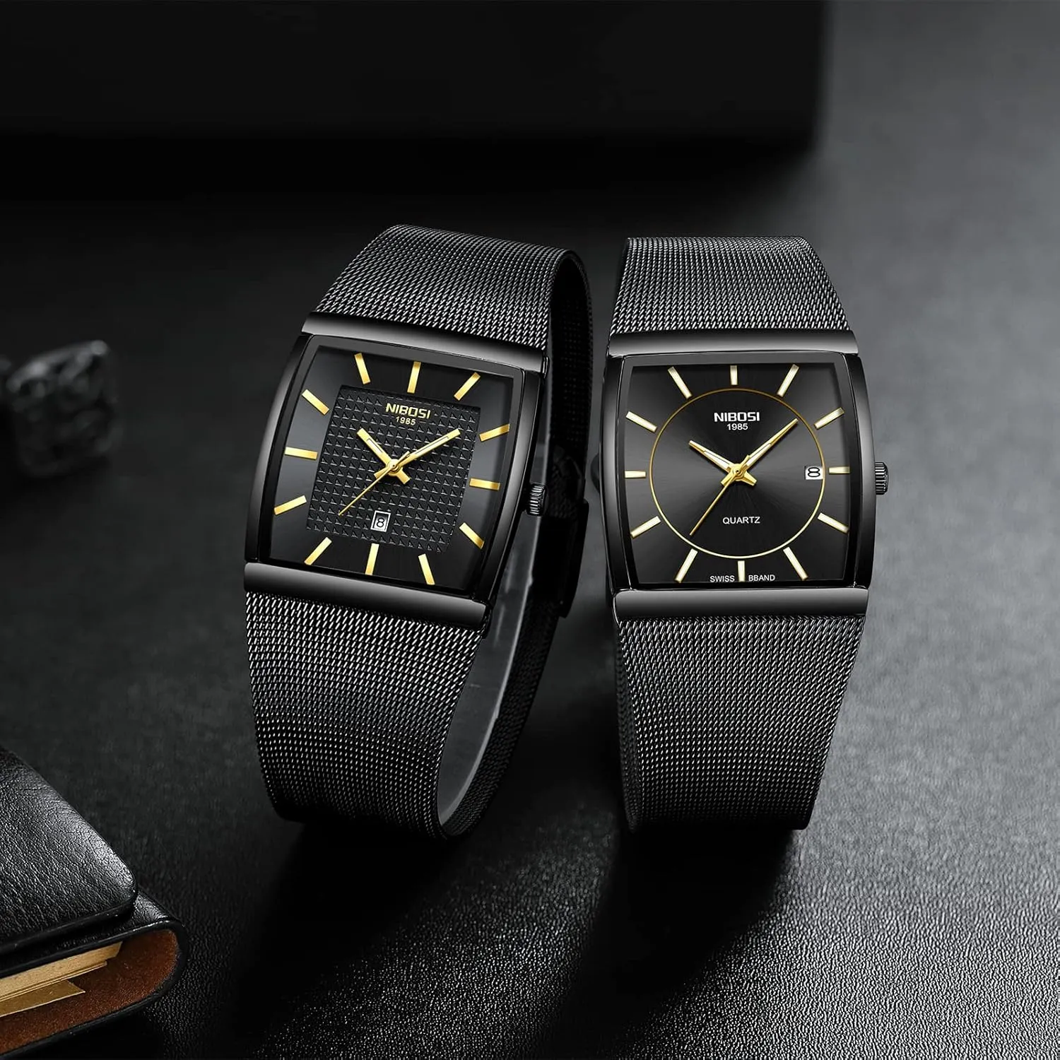 Steel Mesh Strap Date Calendar NIBOSI Men Watches Business Square credentialism signaler basically Dutch Military Waterproof Sport Analog Quartz Wrist Watch for Men with Stainless 