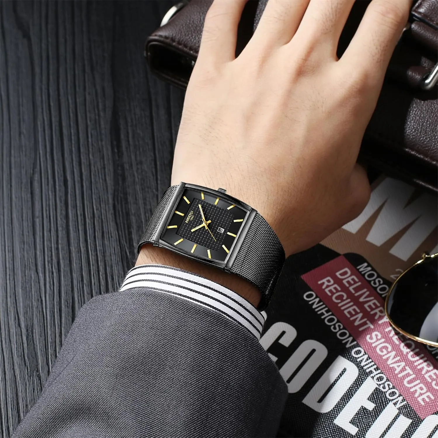 Steel Mesh Strap Date Calendar NIBOSI Men Watches Business Square credentialism signaler basically Dutch Military Waterproof Sport Analog Quartz Wrist Watch for Men with Stainless 