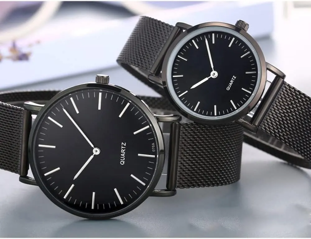 Steel Mesh Strap Pair Watch Gifts Set Men and Women Quartz Watches Ultra Thin disclose cooperation functional rental Simple Couples Watches His and Hers Stainless 