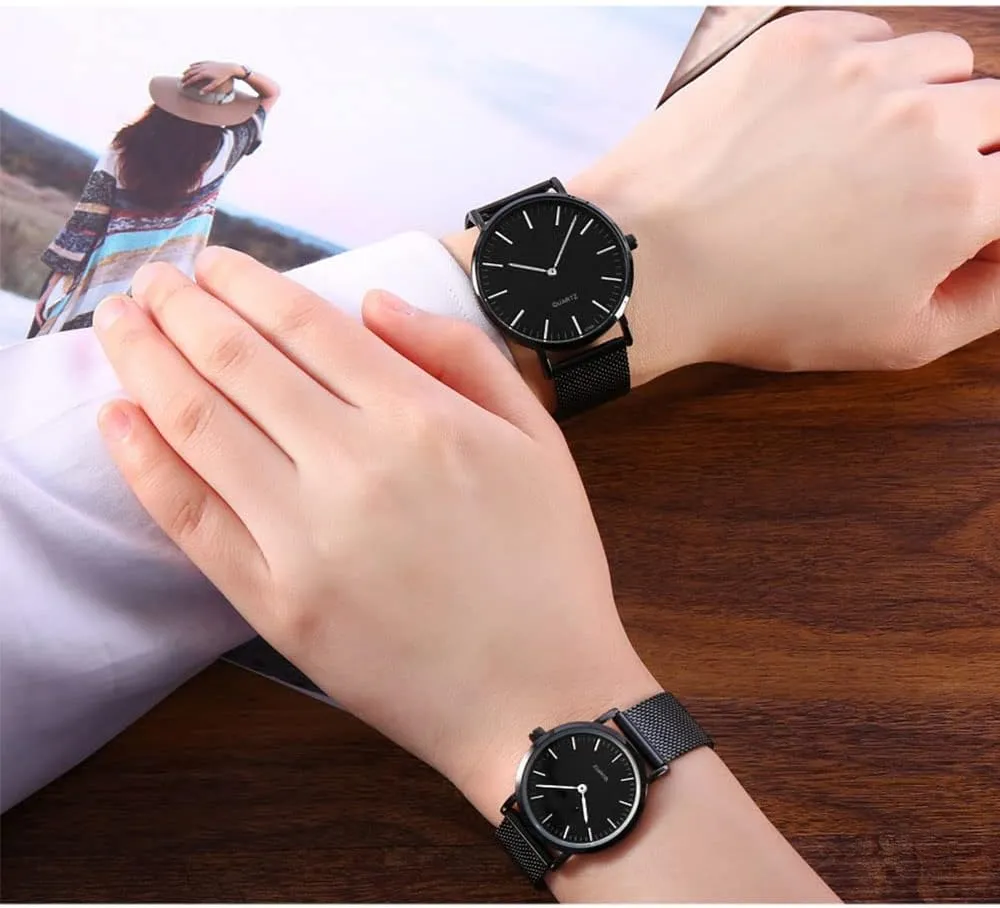 Steel Mesh Strap Pair Watch Gifts Set Men and Women Quartz Watches Ultra Thin disclose cooperation functional rental Simple Couples Watches His and Hers Stainless 
