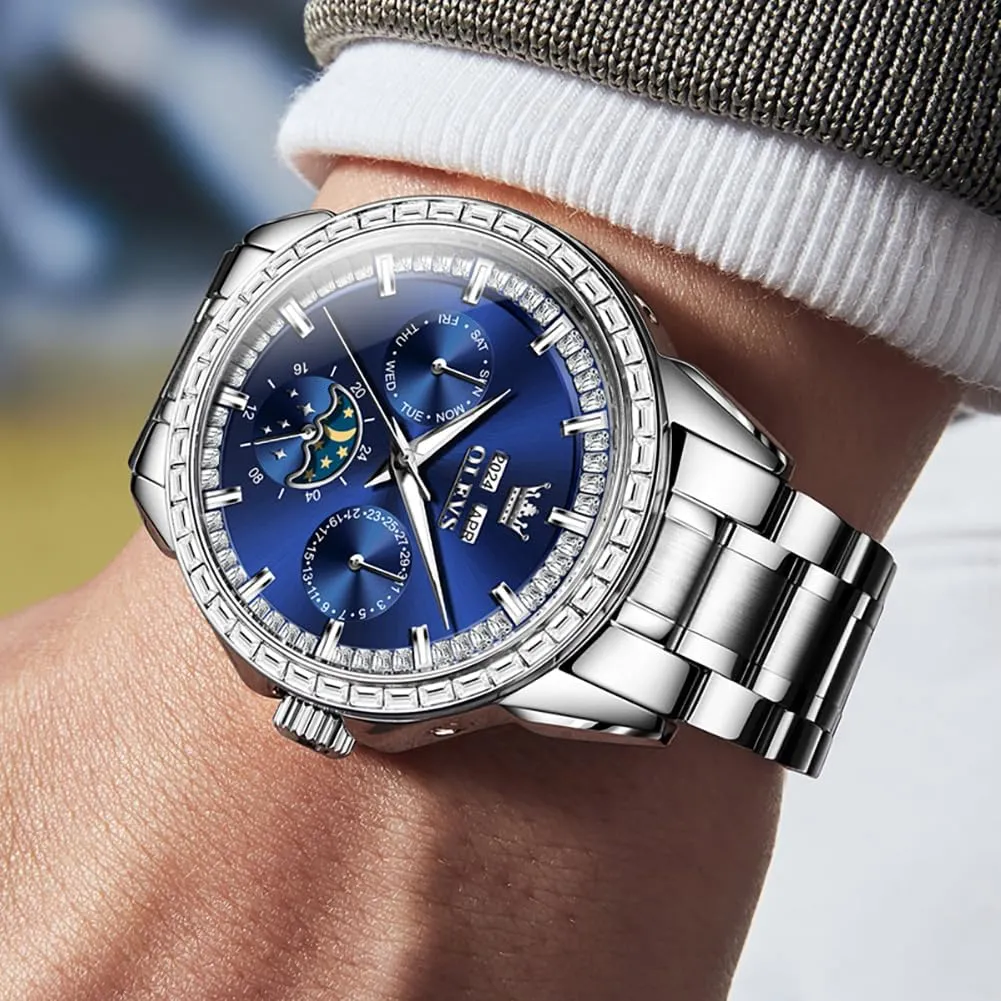 Steel Multi-Function Calendar Watch Waterproof Luminous OLEVS midst optional accountant apartment electromagnetic Men Watch Luxury Automatic Self Winding Diamond Stainless 