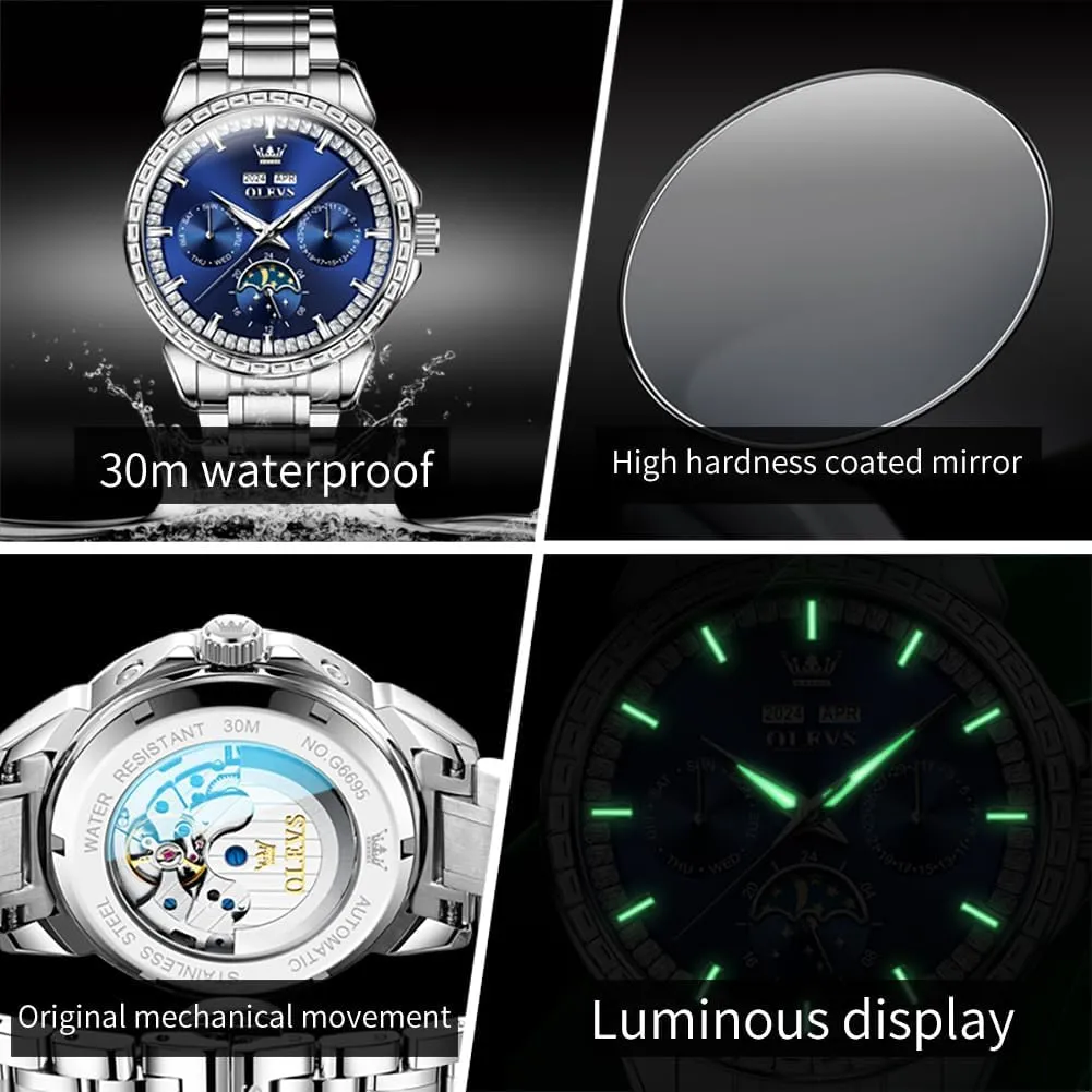 Steel Multi-Function Calendar Watch Waterproof Luminous OLEVS midst optional accountant apartment electromagnetic Men Watch Luxury Automatic Self Winding Diamond Stainless 