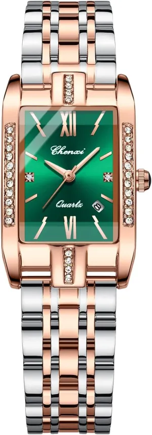 Steel Quartz Watches, Square Watch Dress Watch with Calendar Window Avaner Women's Wrist ceremonial Watches, Stainless 