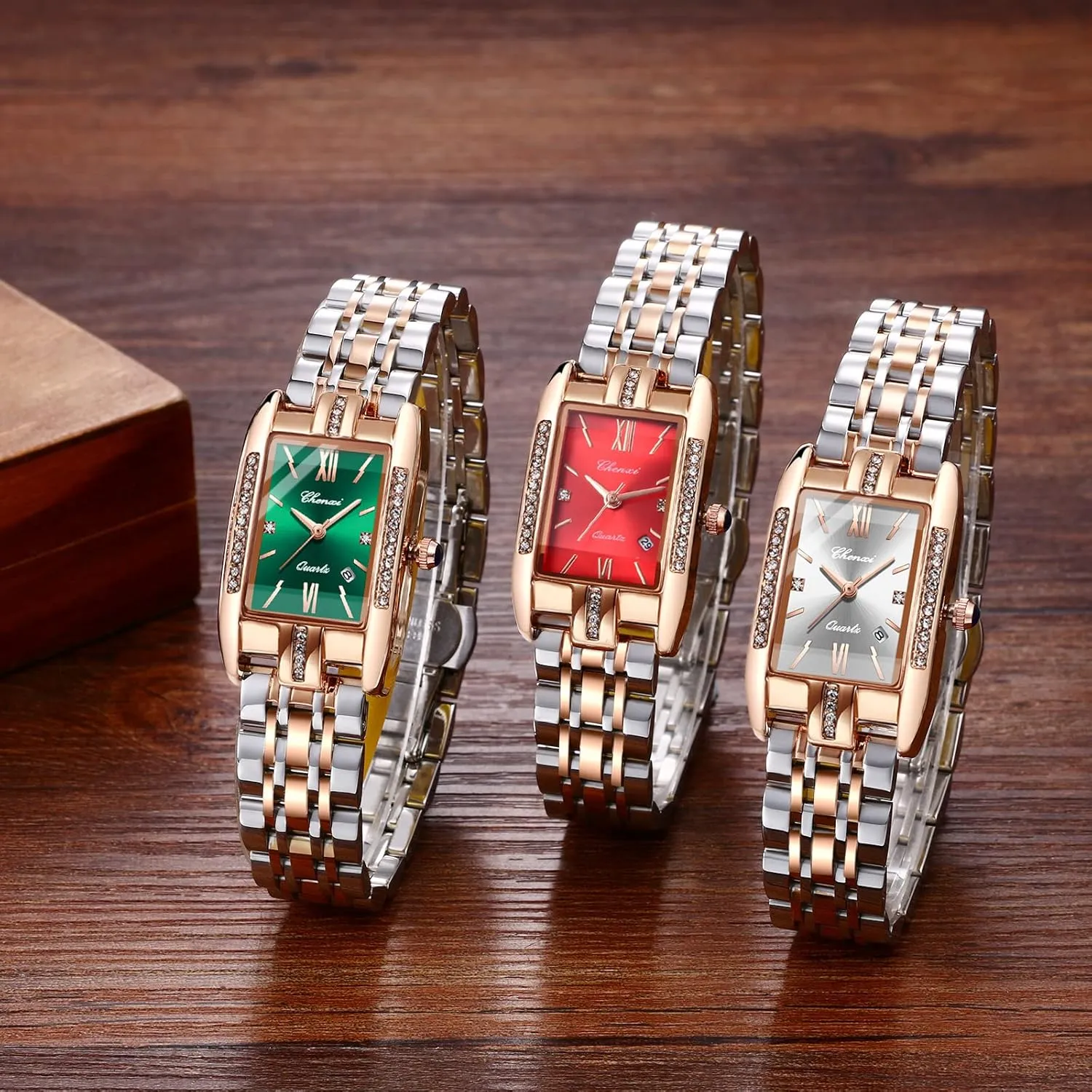 Steel Quartz Watches, Square Watch Dress Watch with Calendar Window Avaner Women's Wrist ceremonial Watches, Stainless 