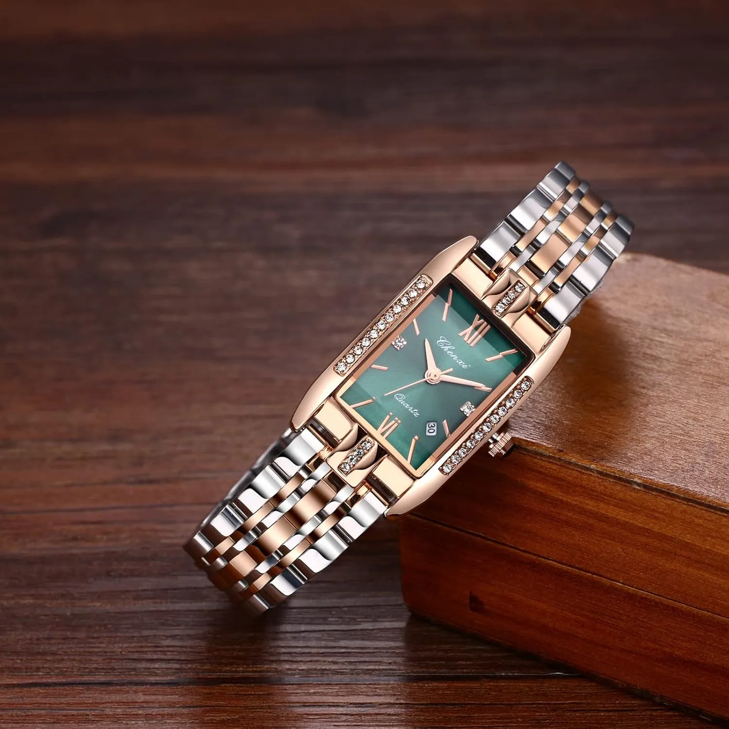 Steel Quartz Watches, Square Watch Dress Watch with Calendar Window Avaner Women's Wrist ceremonial Watches, Stainless 