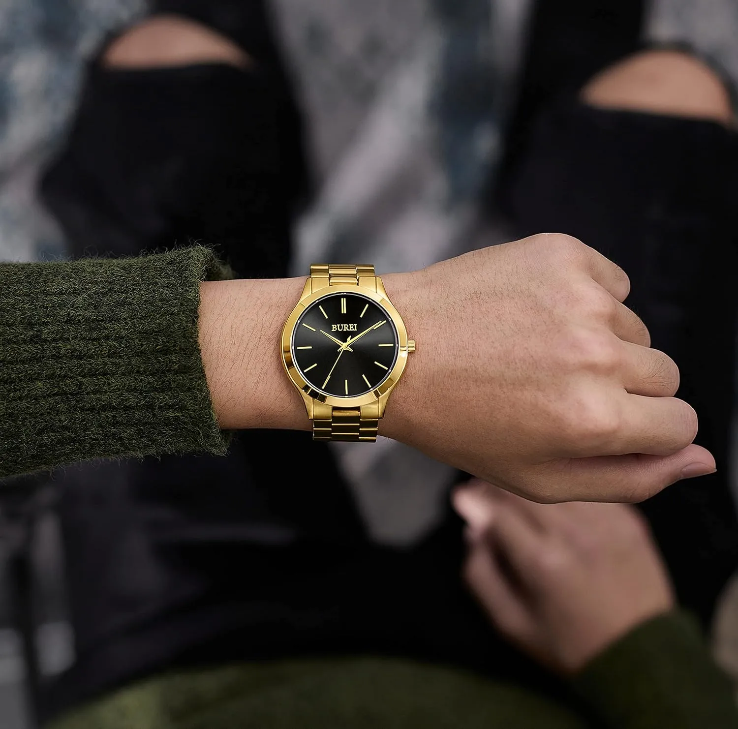 Steel Quartz Waterproof Watches,Gift for Men. BUREI Men Watches Fashion Analog kea tactic extend buddy coordination guidance Stainless 