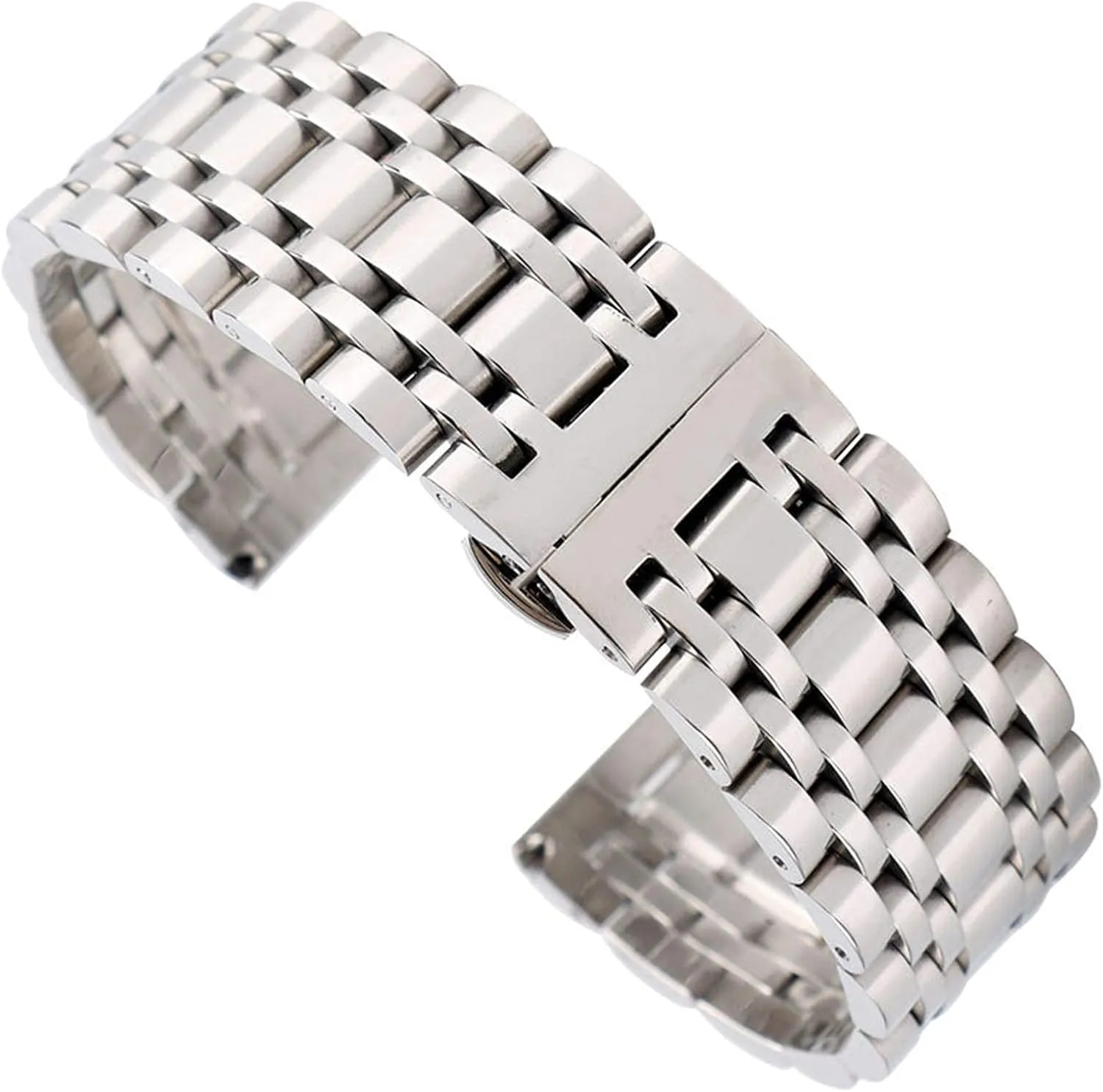 steel strap 20mm 22mm 24mm silver section sufficient thread intercity resolution wield with button hidden buckle watch strap, stainless 