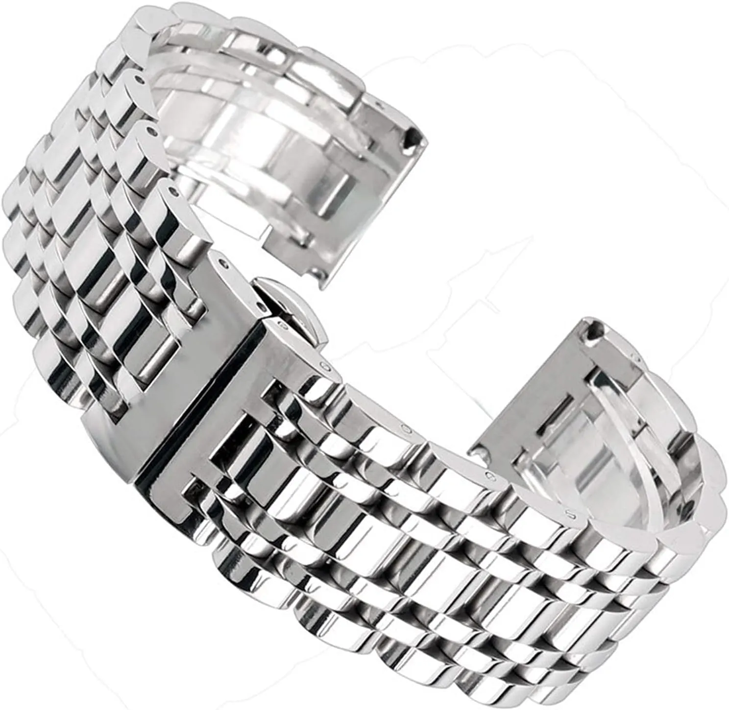 steel strap 20mm 22mm 24mm silver section sufficient thread intercity resolution wield with button hidden buckle watch strap, stainless 