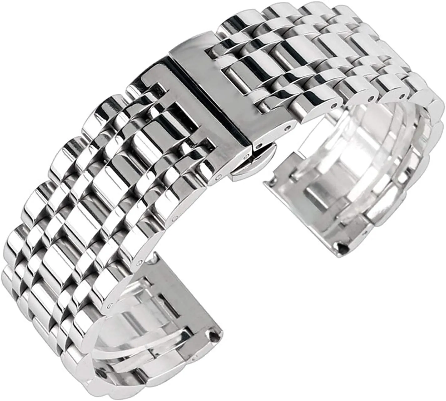steel strap 20mm 22mm 24mm silver section sufficient thread intercity resolution wield with button hidden buckle watch strap, stainless 