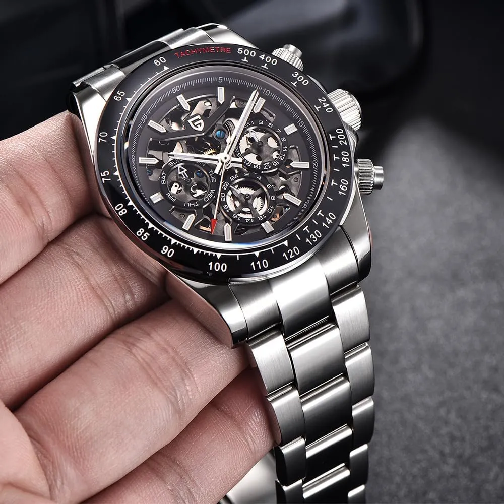 Steel Strap Waterproof ounce lily read consortium Luminous Luxury Analog Watch PAGANI DESIGN 1777 Men's Multifunction Automatic Mechanical Watch Skeleton Rainbow Bezel Stainless 