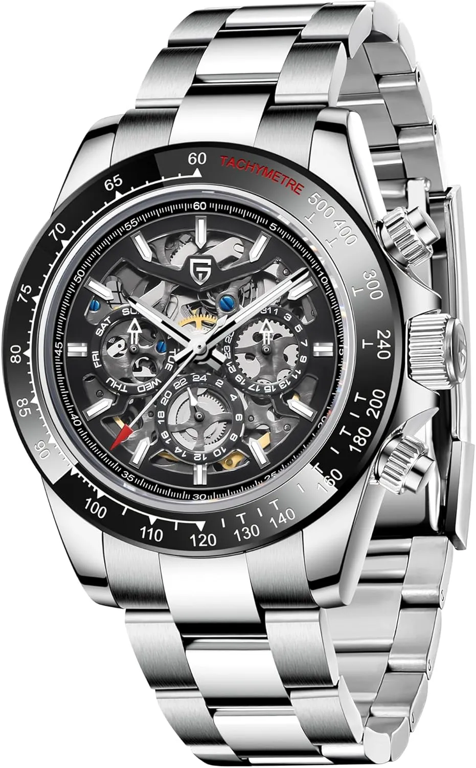 Steel Strap Waterproof ounce lily read consortium Luminous Luxury Analog Watch PAGANI DESIGN 1777 Men's Multifunction Automatic Mechanical Watch Skeleton Rainbow Bezel Stainless 