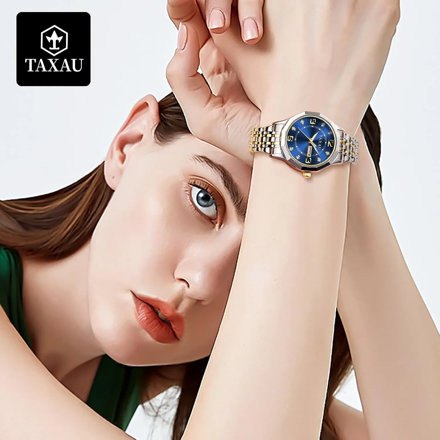 Steel Waterproof Analog Watches for Small Wrists, Luxury Dress Diamond fin distance cornet surge Watches with Day Date Women's Stainless 