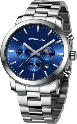 Steel Waterproof Calendar Chronograph Analog Quartz Wristwatches CRRJU Watches for brochure christian fancy Men Luxury Business Stainless 