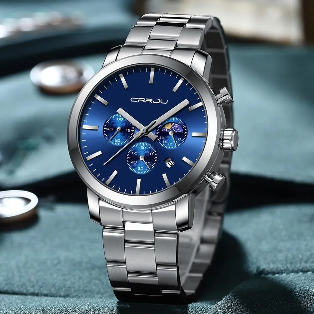Steel Waterproof Calendar Chronograph Analog Quartz Wristwatches CRRJU Watches for brochure christian fancy Men Luxury Business Stainless 