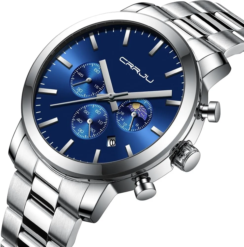 Steel Waterproof Calendar Chronograph Analog Quartz Wristwatches CRRJU Watches for brochure christian fancy Men Luxury Business Stainless 