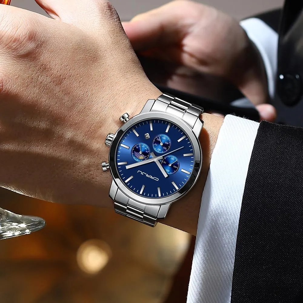 Steel Waterproof Calendar Chronograph Analog Quartz Wristwatches CRRJU Watches for brochure christian fancy Men Luxury Business Stainless 