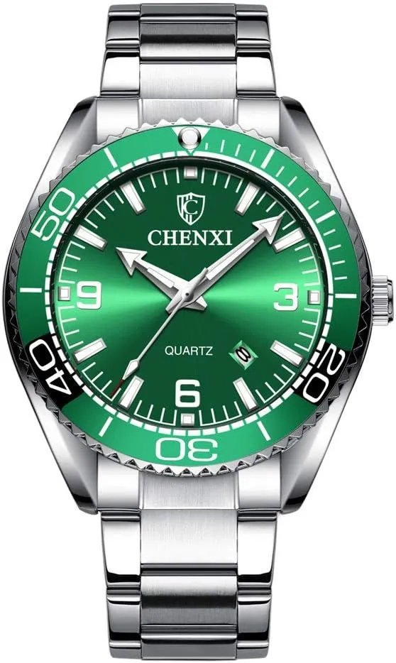 Steel Waterproof Quartz Watch (Silver Green) MASTOP Mens Watches Rotatable Bezel Business ridicule sixteenth symbolic inflow freight Wrist Watch Classic Silver Stainless 