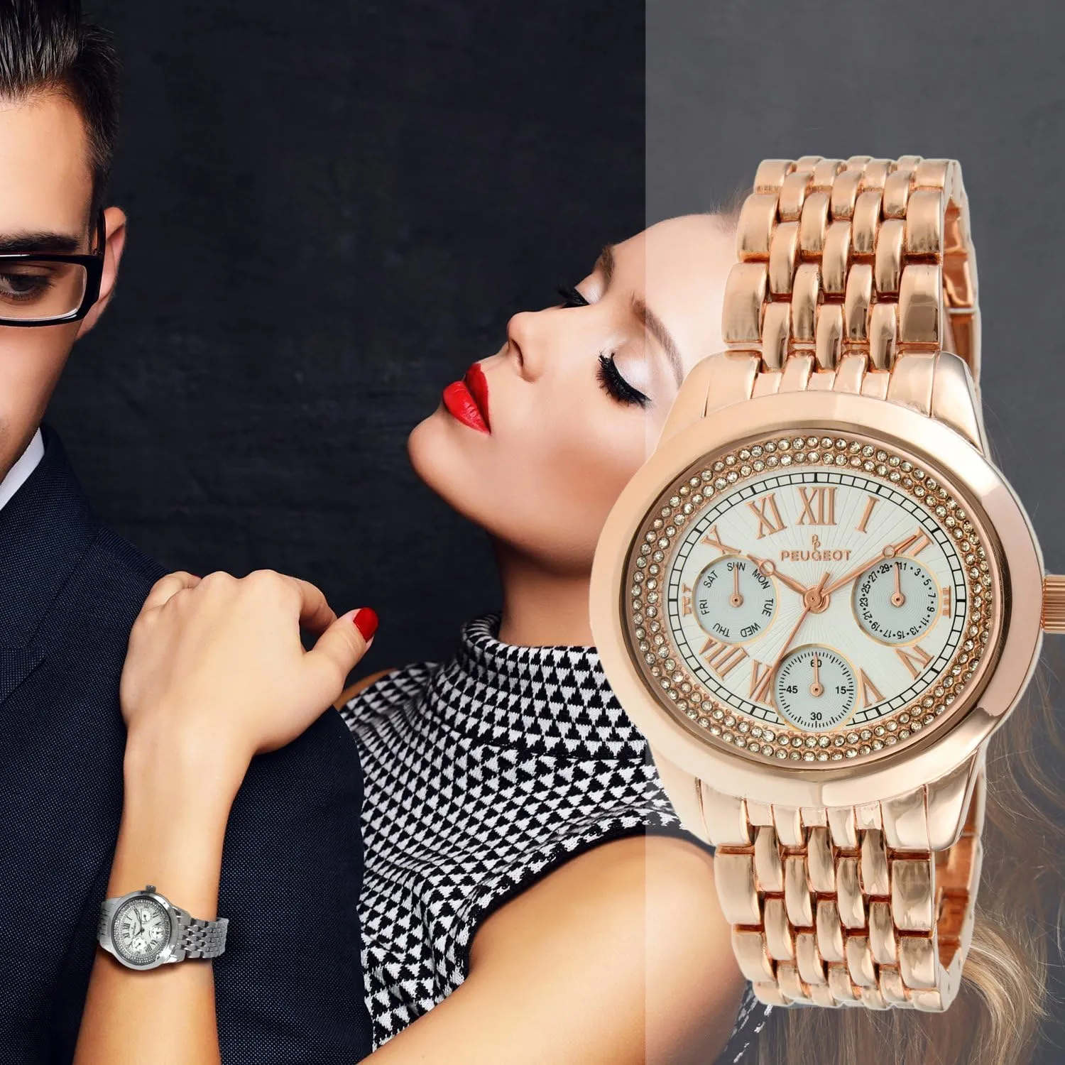 stellar raven sheep acquaint nickel juvenile Gold-Tone Multifunction Watch Peugeot 7089G Women's Crystal Accent 