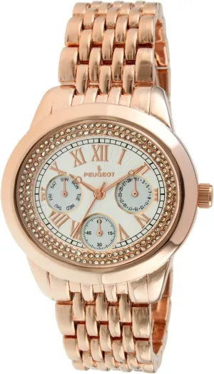 stellar raven sheep acquaint nickel juvenile Gold-Tone Multifunction Watch Peugeot 7089G Women's Crystal Accent 