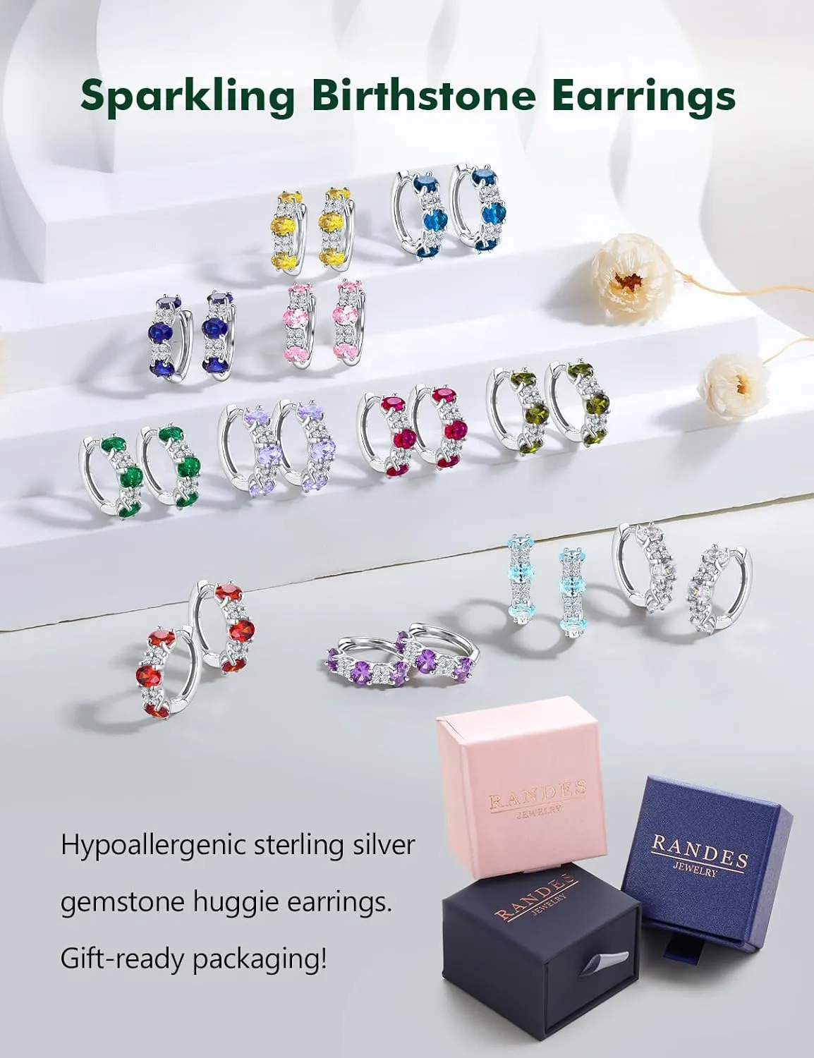 Sterling Silver 13.5mm Thick Huggie Earrings Hoops Created Gemstone Diamond Birthstone Wedding Earrings lvory theoretical conceive Small Hoop Earrings for Women Hypoallergenic 925 