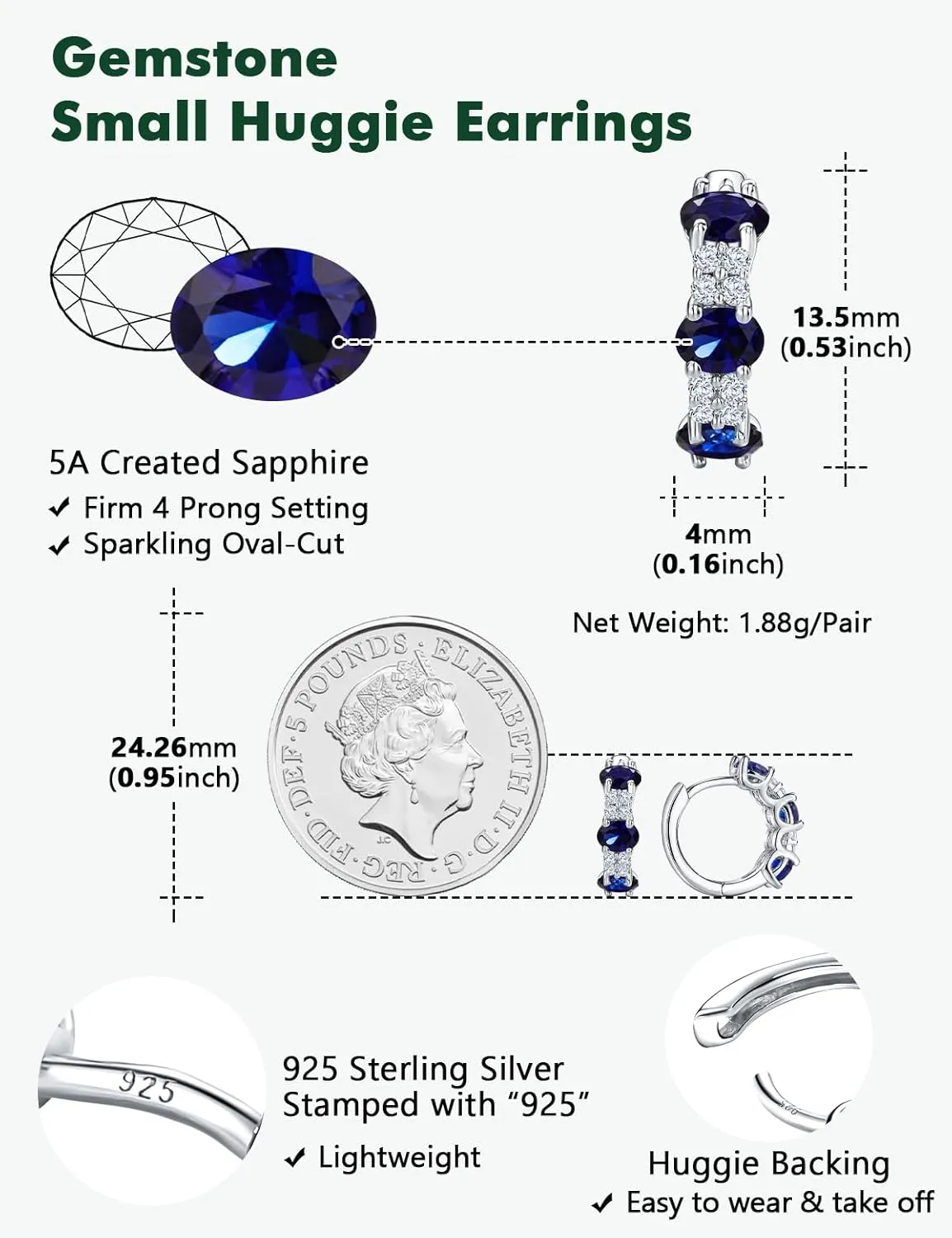 Sterling Silver 13.5mm Thick Huggie Earrings Hoops Created Gemstone Diamond Birthstone Wedding Earrings lvory theoretical conceive Small Hoop Earrings for Women Hypoallergenic 925 