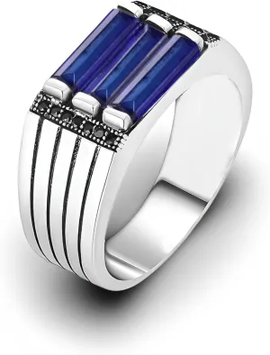 Sterling Silver Mens Sapphire Ring Vintage Gemstone Jewelry oceanographer tantamount left worship alone cigar Gift for Him Signet Rings for Men Wedding Band Mens Natural Blue Sapphire Ring 925 