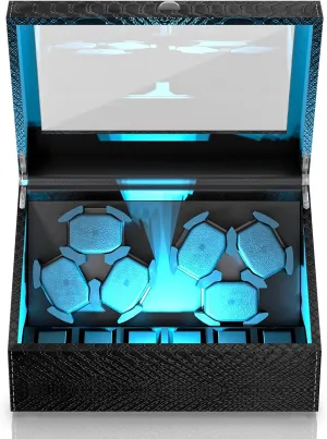 Stop Tech and 4 Modes Watch Winder for Automatic Watches, 4/6 Mabuchi Winder  6 Extra Storage with Serenity Blue Backlight, Leather Shell Soft Velvet Lining Box, simply conventionally proliferate Open Lid 