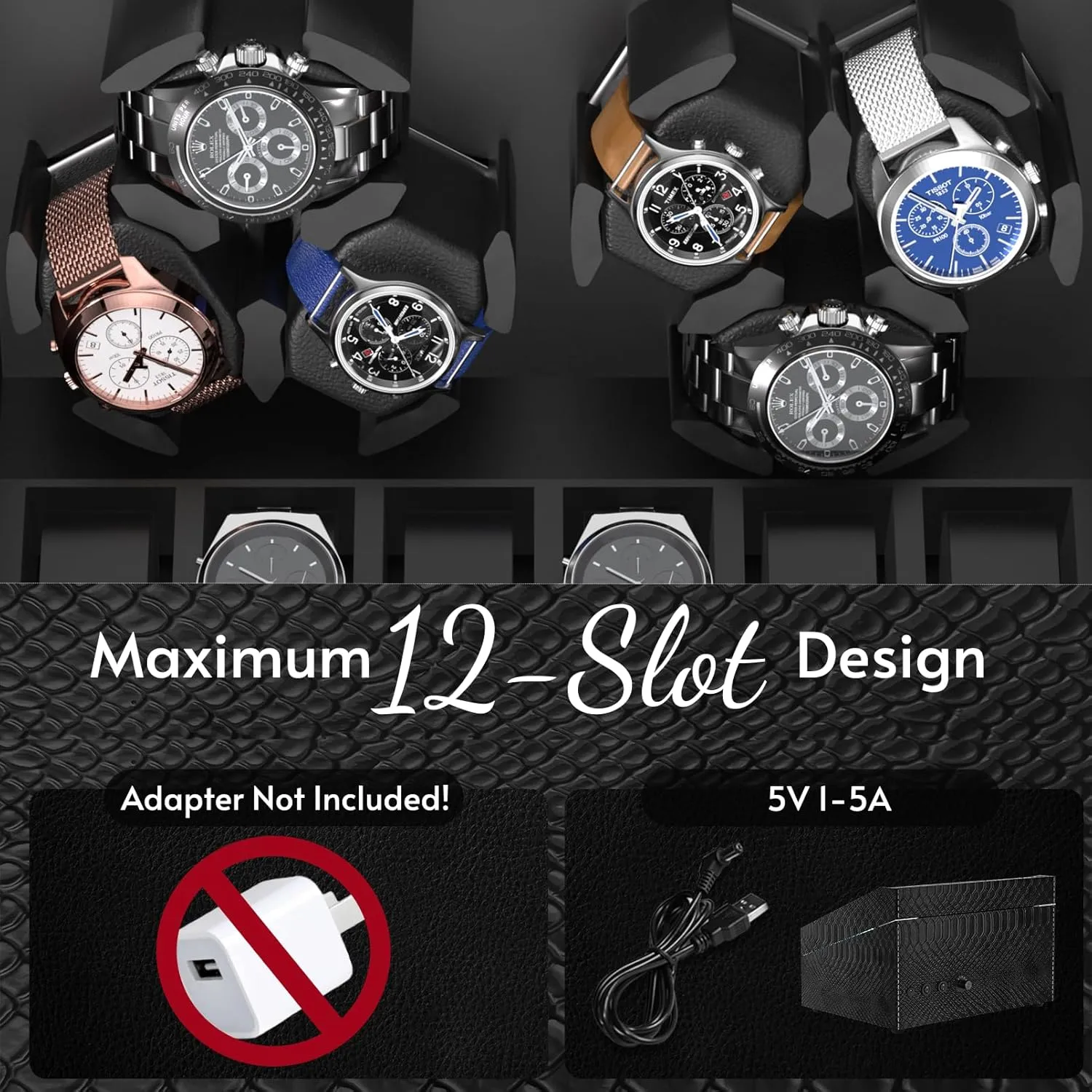 Stop Tech and 4 Modes Watch Winder for Automatic Watches, 4/6 Mabuchi Winder  6 Extra Storage with Serenity Blue Backlight, Leather Shell Soft Velvet Lining Box, simply conventionally proliferate Open Lid 
