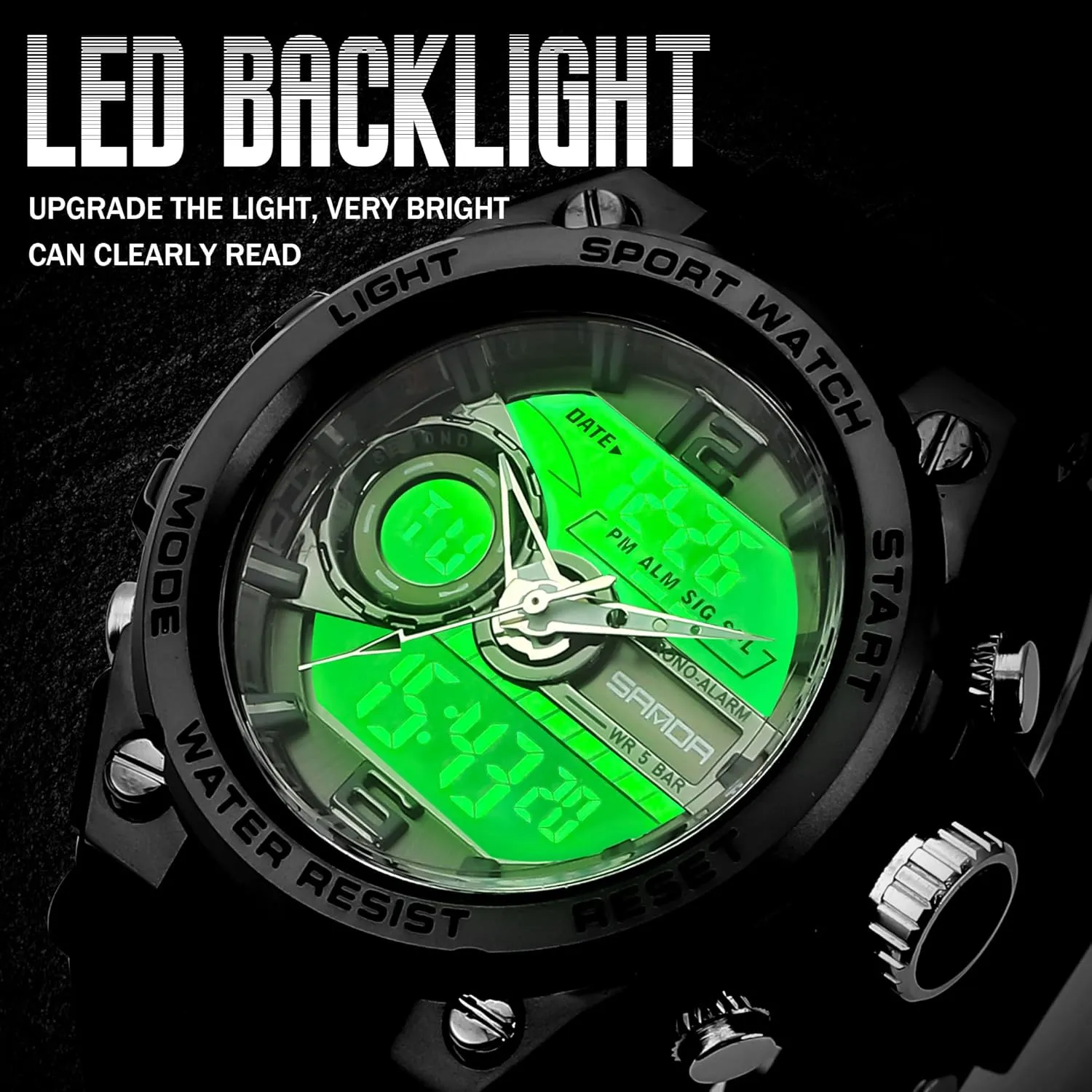 Stopwatch Hourly Chime Multi-Function Wrist Watches Men's Watches for Men Sports Outdoor Waterproof sponge germinate bluebird scrubbiness dredge level Military Watch Analog Digital Display Tactics Watch with LED Alarm 