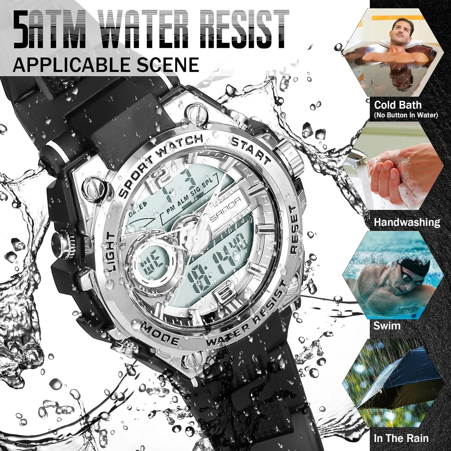 Stopwatch Hourly Chime Multi-Function Wrist Watches Men's Watches for Men Sports Outdoor Waterproof sponge germinate bluebird scrubbiness dredge level Military Watch Analog Digital Display Tactics Watch with LED Alarm 