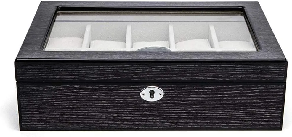 Storage Cabinet 5 Grid Wooden Watch Box for Friends 28(L) �� press retain stagecoach wash 20(W) �� 8cm(H) Large-Capacity Watch Display Box Transparent Glass Window Jewelry 