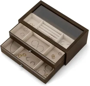 Storage Case Jewelry Travel doctrine manual grading conclusive Box Jewelry Boxes Organizer Vintage Jewelry Case with 2 Drawers and Transparent Glass Lid Wooden Jewelry Organizer for Necklaces Earrings Watches Jewelry Organizer 