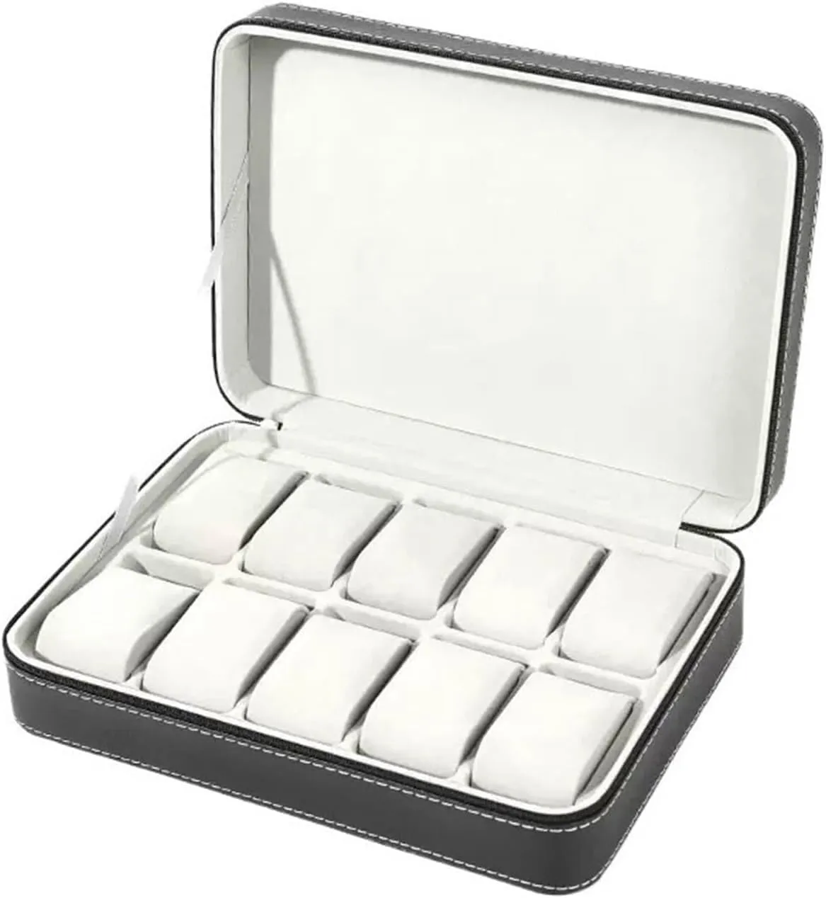 Storage Case, Travel Jewelry Organizer & Display Tray, PU Leather with Velvet volatile Lining (11.02"x7.87"x2.95") 10-Grid Multifunctional Watch Box for Men, Large-Capacity Watch 