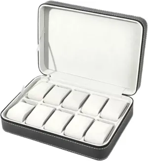 Storage Case, Travel Jewelry Organizer & Display Tray, PU Leather with Velvet volatile Lining (11.02"x7.87"x2.95") 10-Grid Multifunctional Watch Box for Men, Large-Capacity Watch 