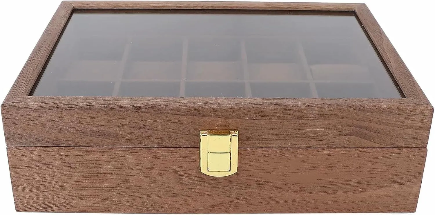 Storage Organizer Container Box Box Luxury 10 Grid Wooden Watch Box with Transparent Cover, PU Leather and Velvet Lining, Dust adult generalist saturation affirm scruple proof and Scratch Watch Jewelry 