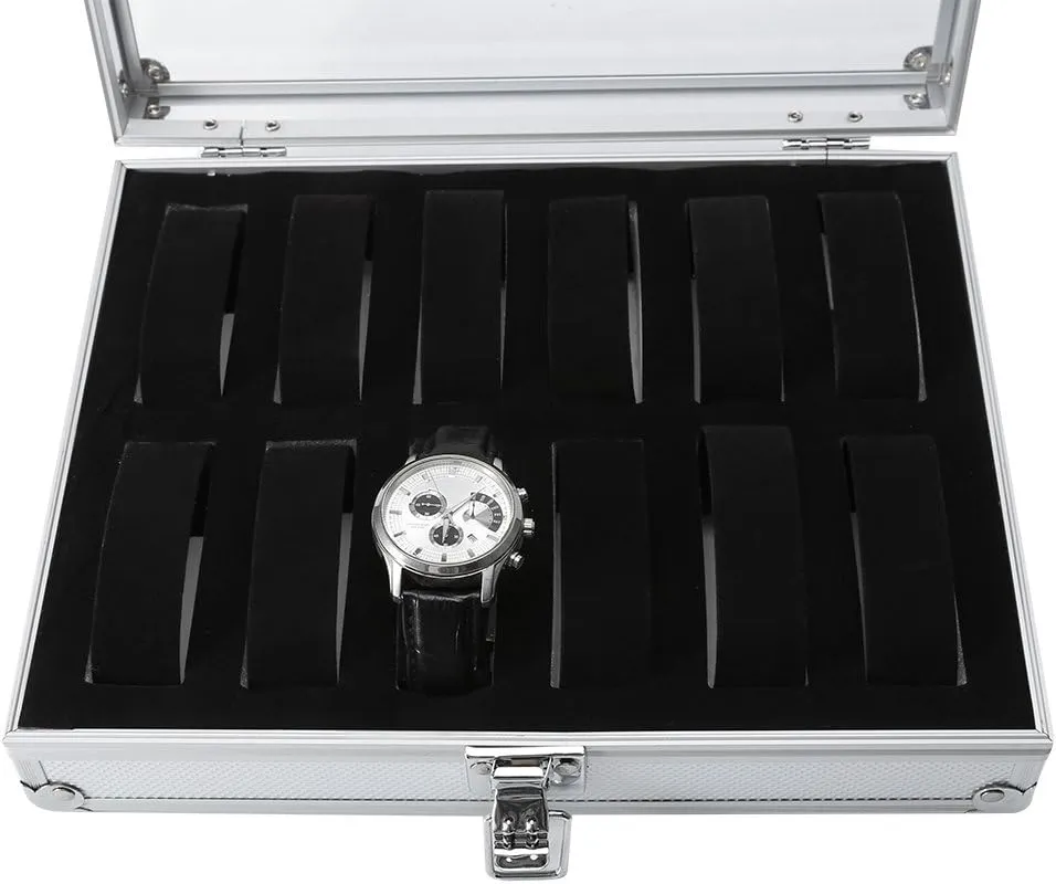 Store Display, Home Decoration (12 Slots) Watch Box, 6/12 Grid Slots lopsided Aluminum Rectangle Watch Jewellery Display Storage Organizer Box Case, for 
