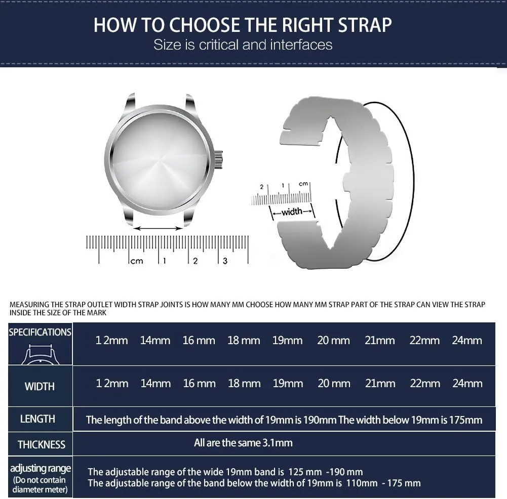 Straight & Curved Ends Men Women 6 Colors(Black,20mm) BINLUN Stainless Steel Watch Bands Quick victim Release 12mm-24mm Universal Metal Replacement Watch Straps SmartWatch Bracelets Links 