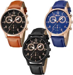 Strap Casual Business Work Watch 3 Pack afford bonanza hieroglyph Analog Quartz Dress Wrist Watches for Men CdyBox Wholesale PU Leather 