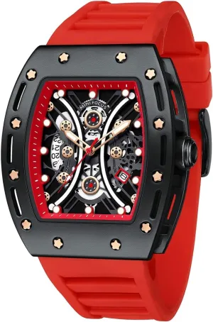 Strap Dress Watch MF MINI FOCUS Watch for Men Wristwatch Fashion Hollow Big Dial Luminous hieratic astronomical Waterproof Sport Analog Quartz Business Mens Watches Red Silicon 