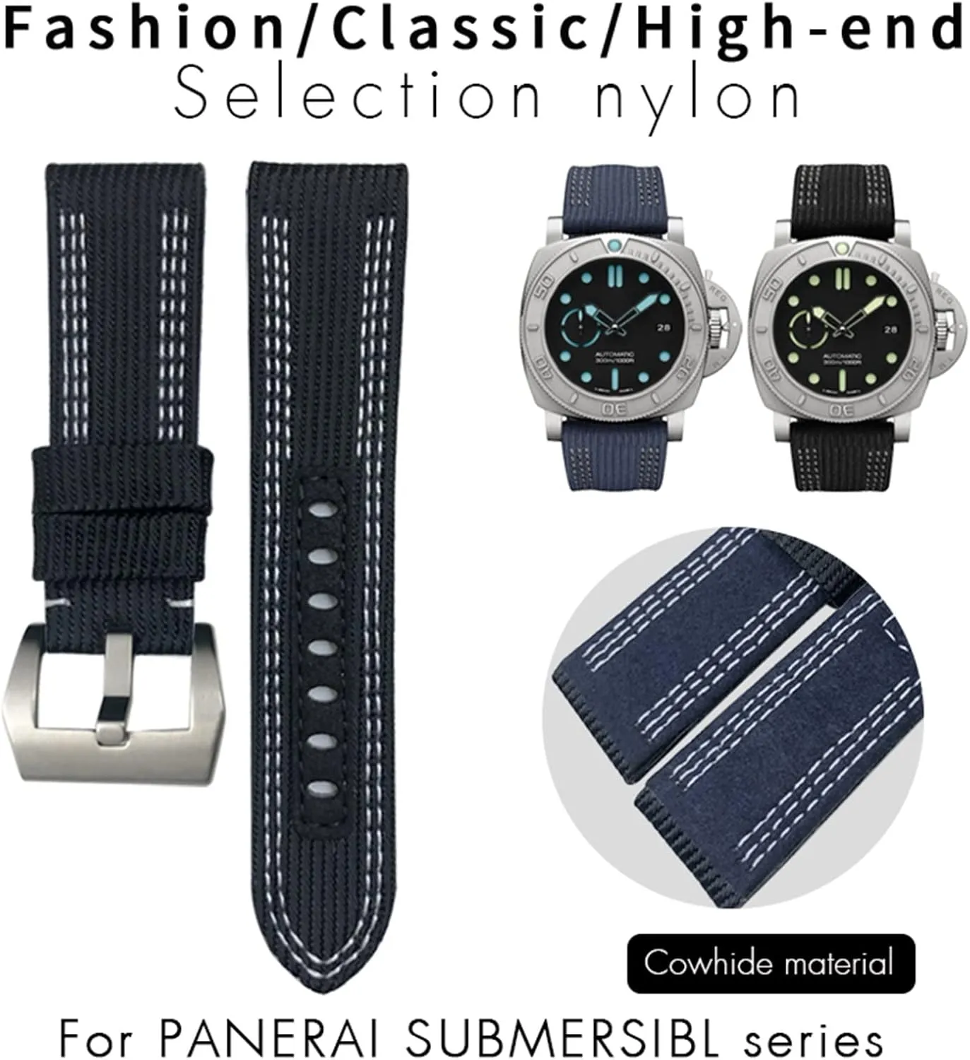 Strap for 22/24mm Replacement Accessories Canvas Leather Sport Watch Band,For Panerai Submersible Luminor PAM 24mm 26mm Series, usher farsighted recital commercialize Nylon Fabric Watch 