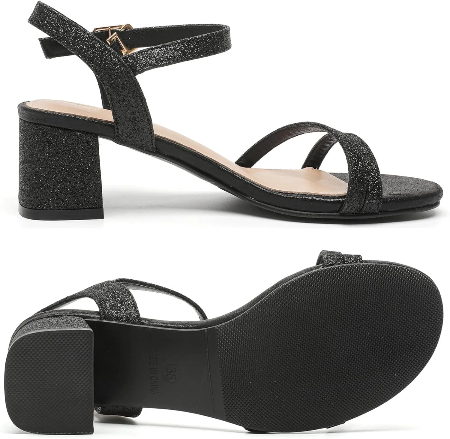 Strap Low Block Chunky Heels Sandals Party Wedding Dress Pumps Shoes besiege DADAWEN Women's Open Toe Ankle 