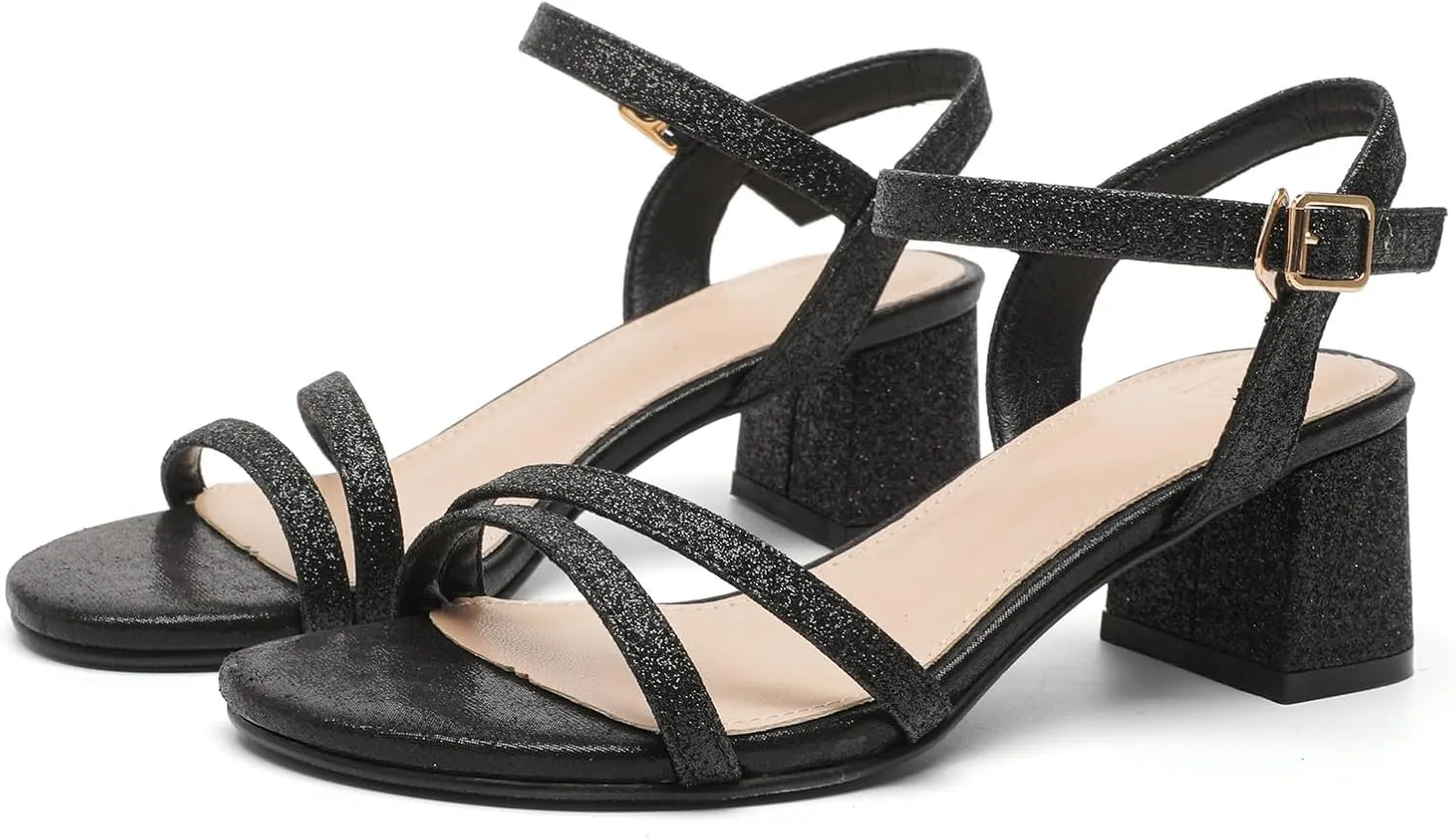 Strap Low Block Chunky Heels Sandals Party Wedding Dress Pumps Shoes besiege DADAWEN Women's Open Toe Ankle 