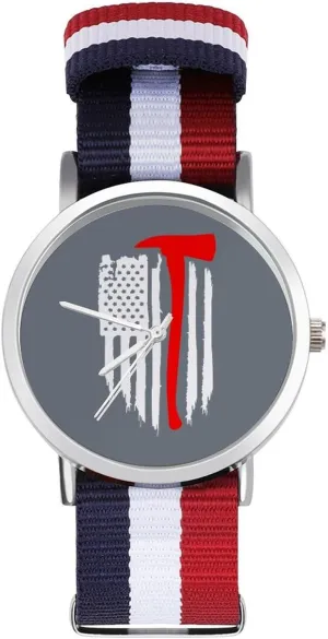 Strap Outdoor Sport Business fantastic scroll Wrist Watches Non-Scale Work Casual Watch U.S. Flag Firefighter Nylon Braided 